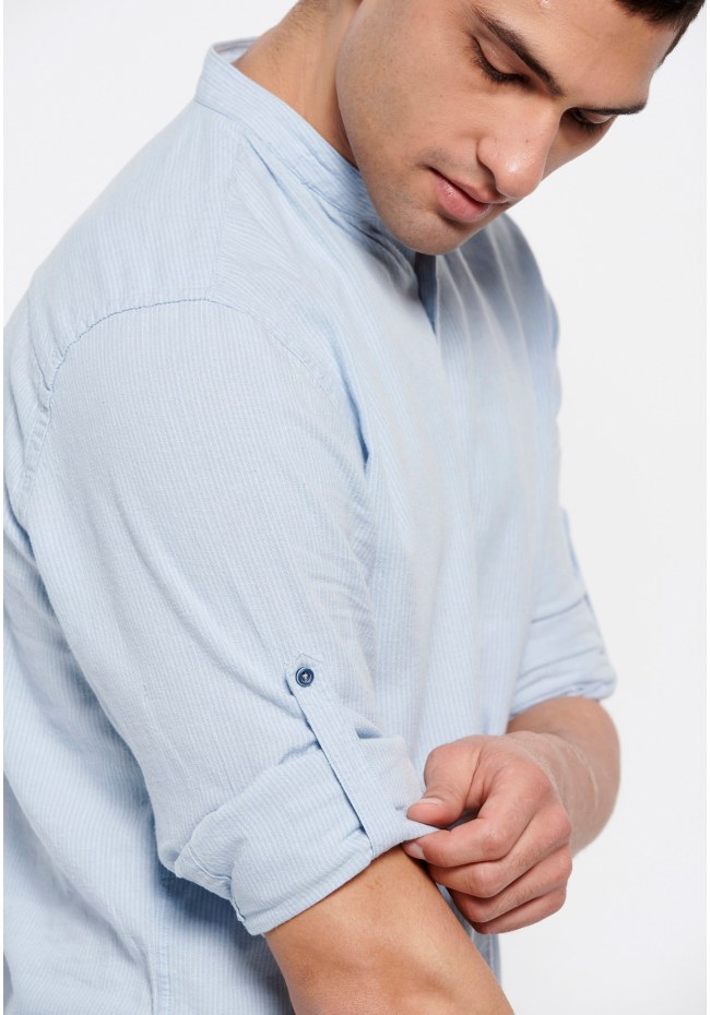 Linen blend mao neck shirt