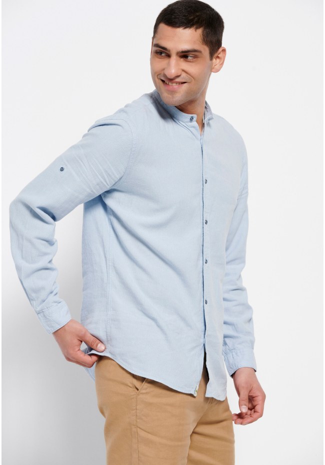 Linen blend mao neck shirt