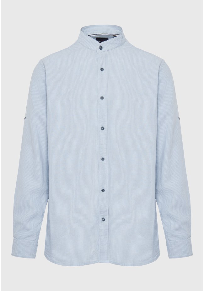 Linen blend mao neck shirt