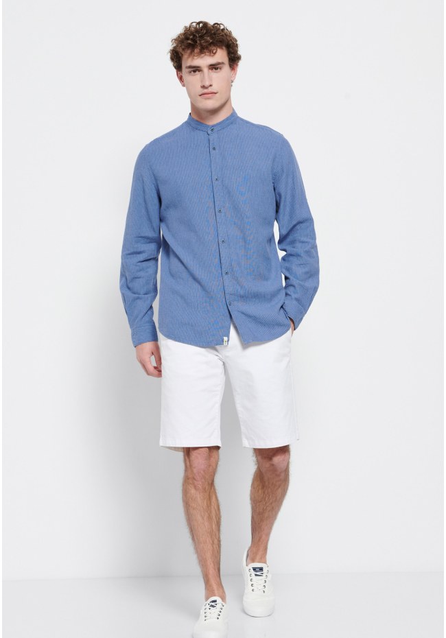 Linen blend mao neck shirt