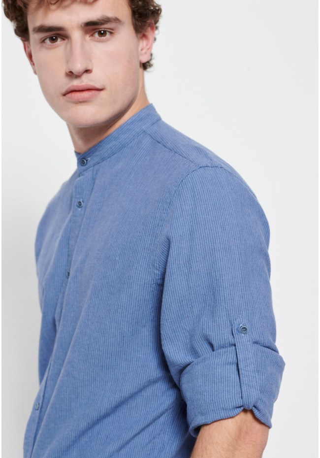 Linen blend mao neck shirt
