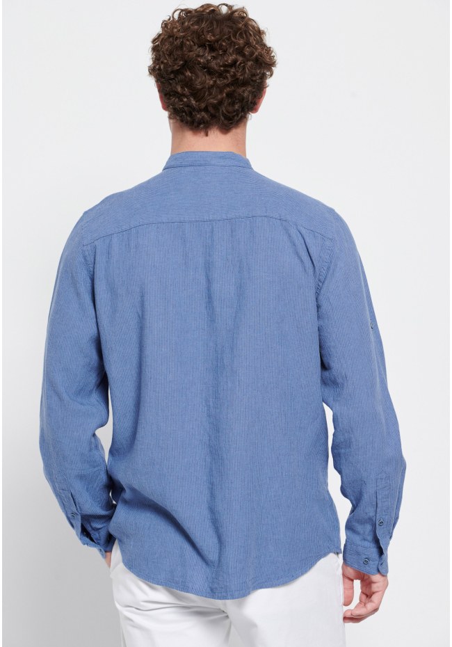 Linen blend mao neck shirt