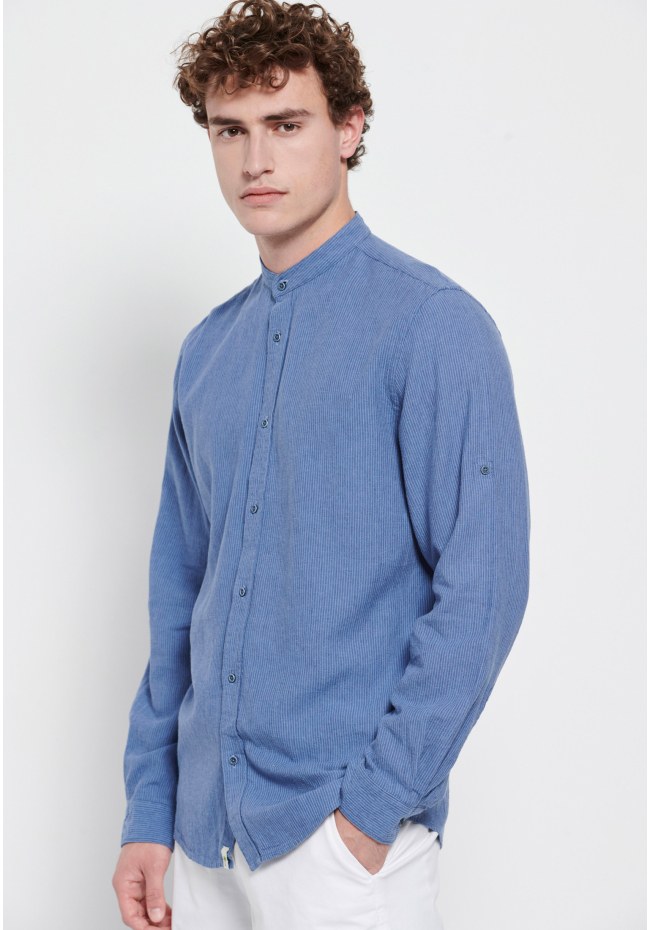 Linen blend mao neck shirt