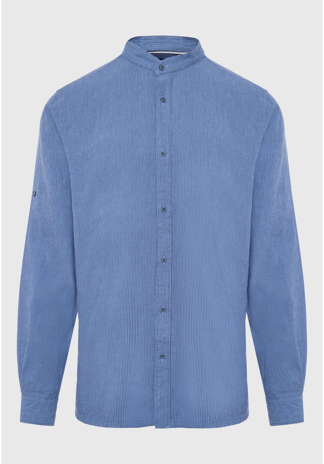 Linen blend mao neck shirt