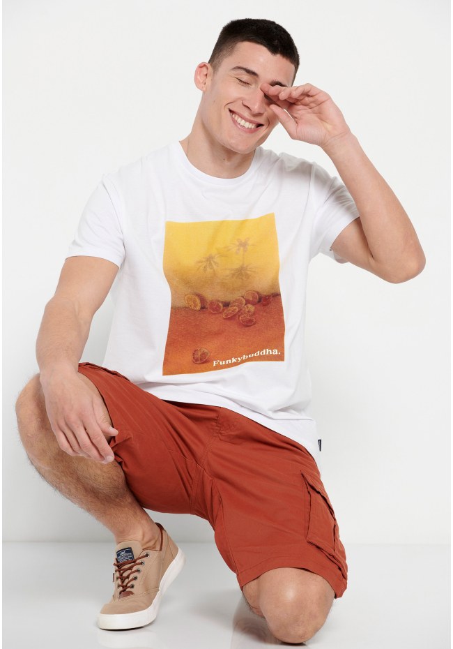 Photographic print crew neck t-shirt