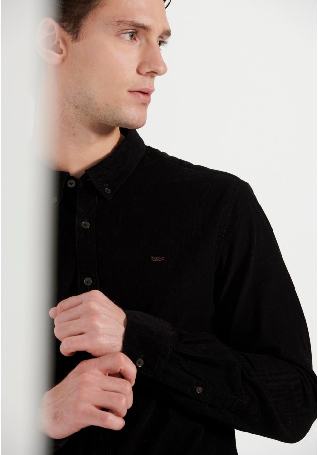 Corduroy shirt with embroidered logo