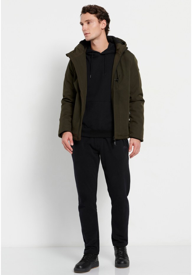 Light-padded softshell hooded jacket