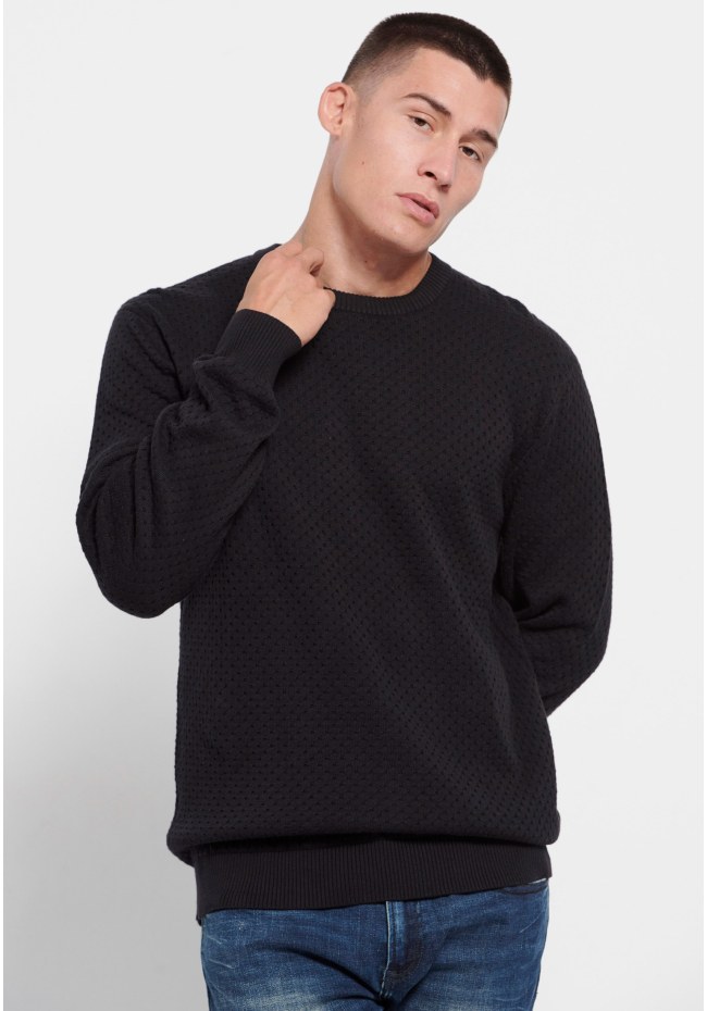 Relaxed fit crew neck sweater with 3D knit pattern