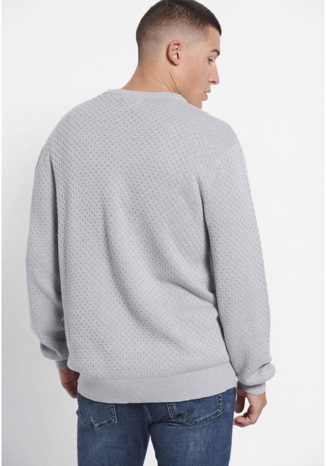 Relaxed fit crew neck sweater with 3D knit pattern