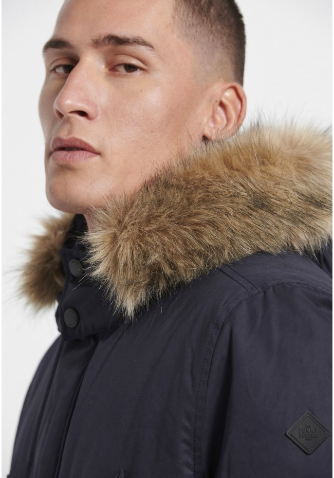 Men's parka with detachable hood and fur