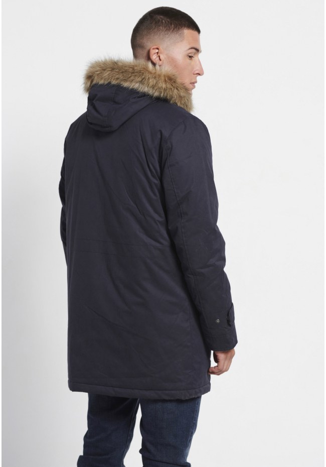 Men's parka with detachable hood and fur