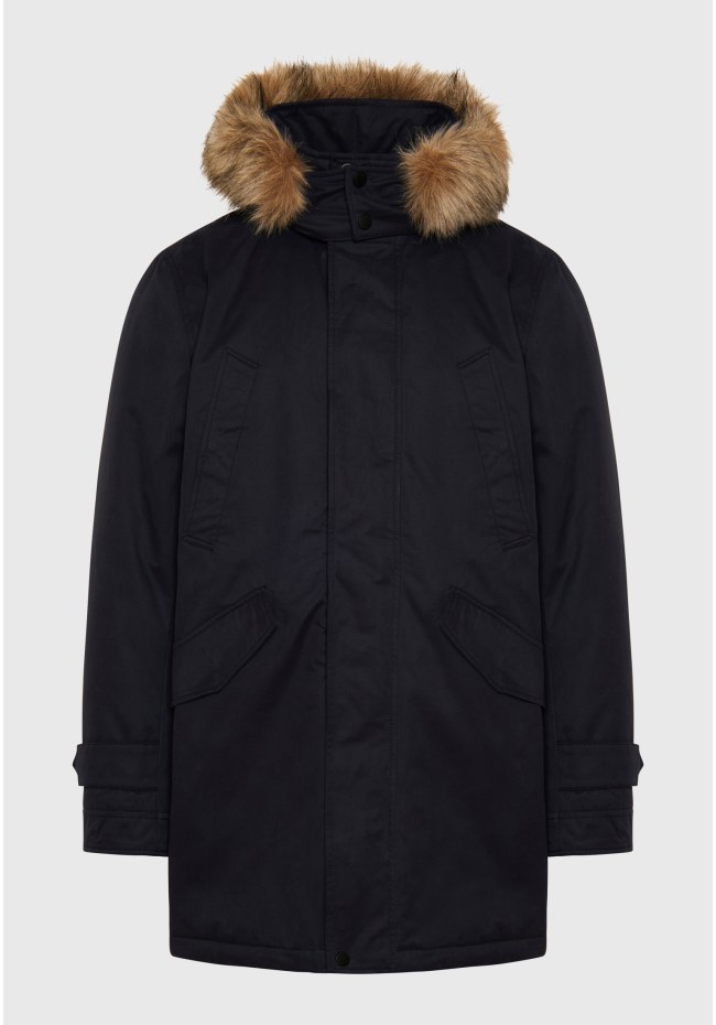 Men's parka with detachable hood and fur