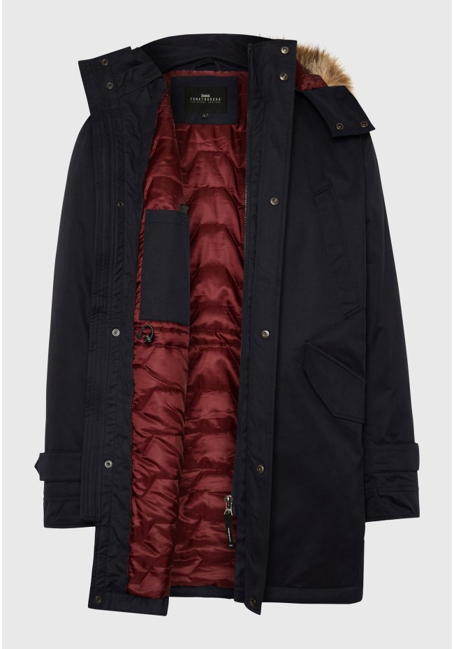 Men's parka with detachable hood and fur