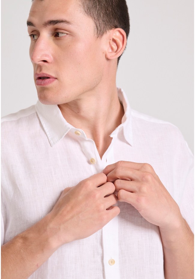 Garment dyed κοντομάνικο λινό πουκάμισο