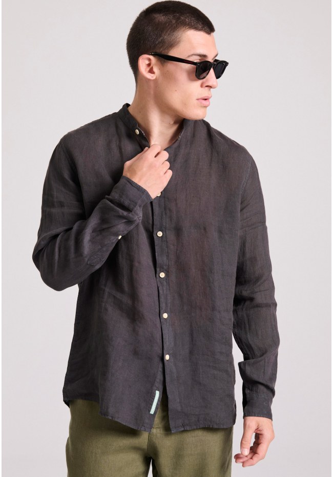 Mao neck garment dyed linen shirt