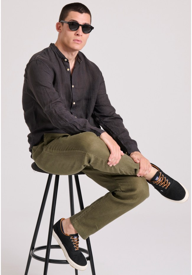 Mao neck garment dyed linen shirt