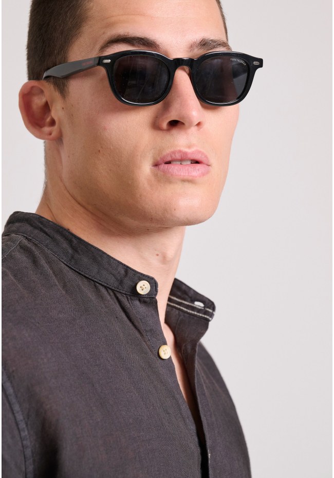 Mao neck garment dyed linen shirt