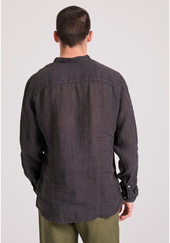 Mao neck garment dyed linen shirt