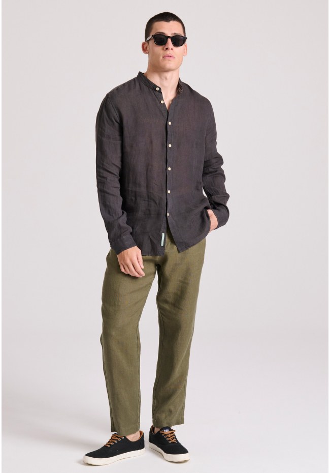 Mao neck garment dyed linen shirt