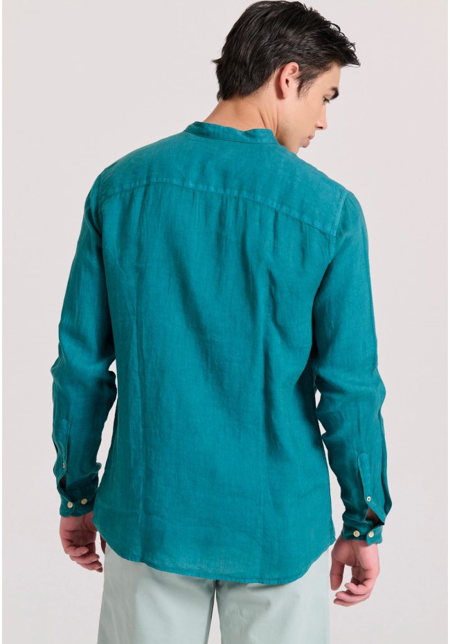 Mao neck garment dyed linen shirt