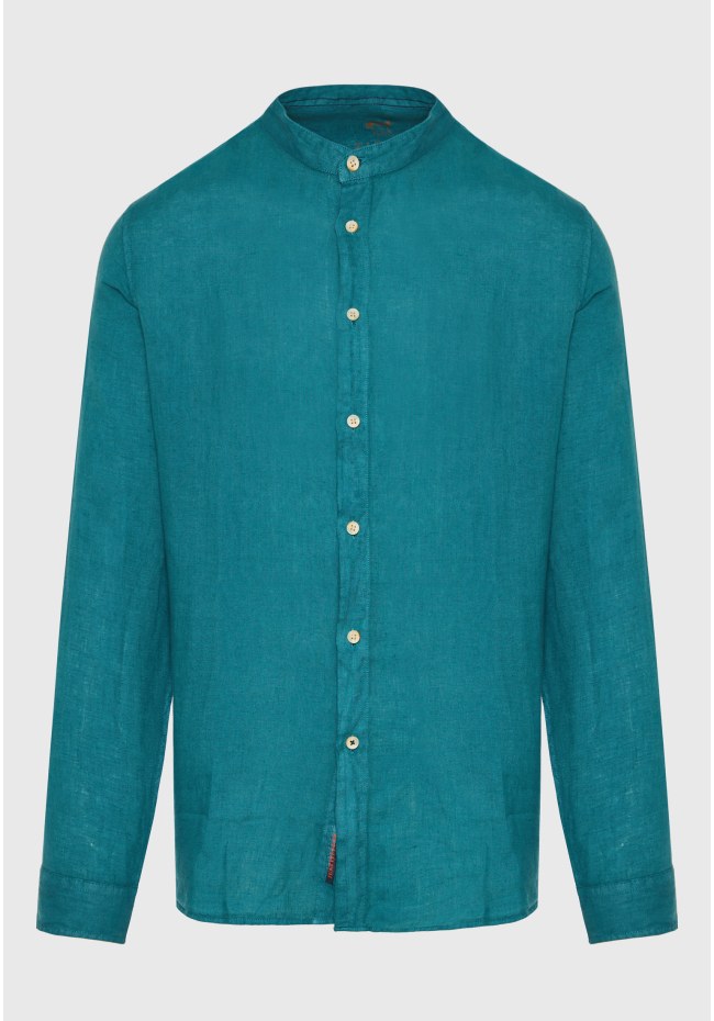 Mao neck garment dyed linen shirt