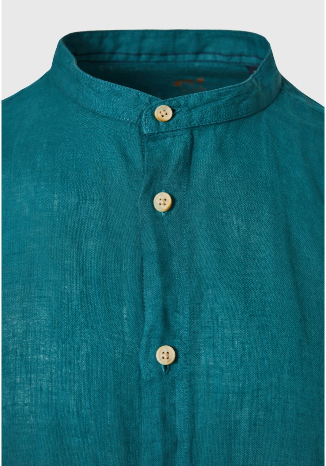 Mao neck garment dyed linen shirt