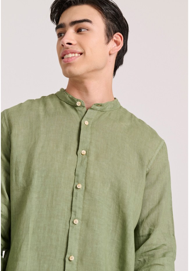Garment dyed λινό πουκάμισο με λαιμό mao