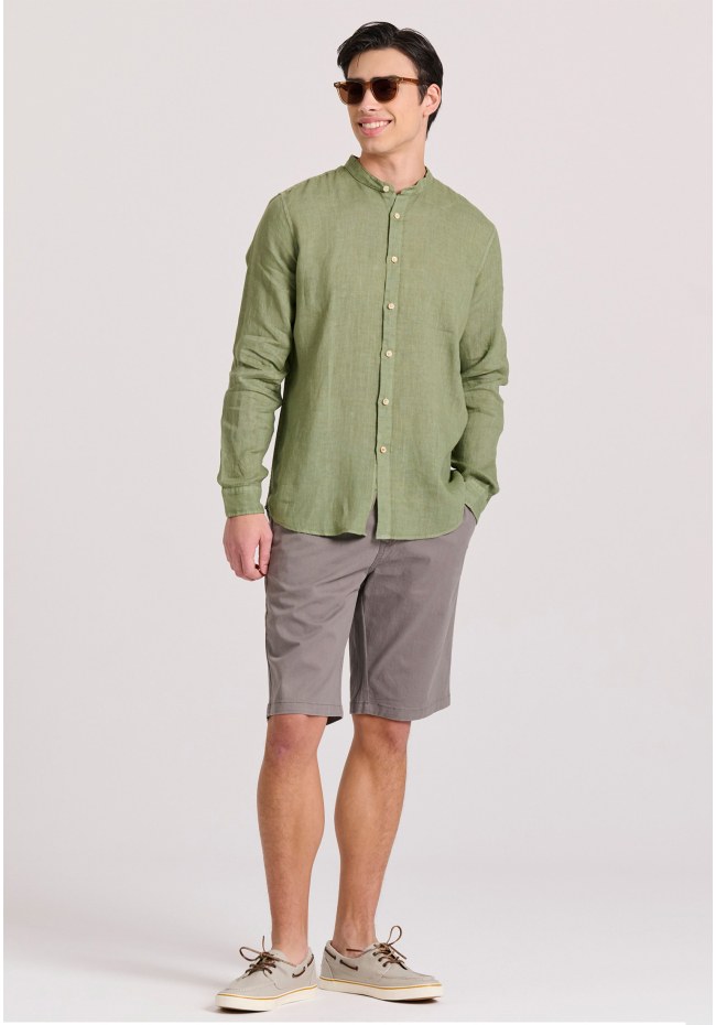 Garment dyed λινό πουκάμισο με λαιμό mao