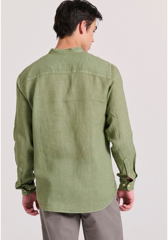 Garment dyed λινό πουκάμισο με λαιμό mao