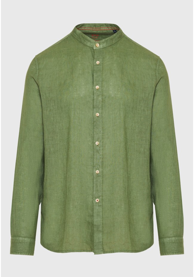Garment dyed λινό πουκάμισο με λαιμό mao