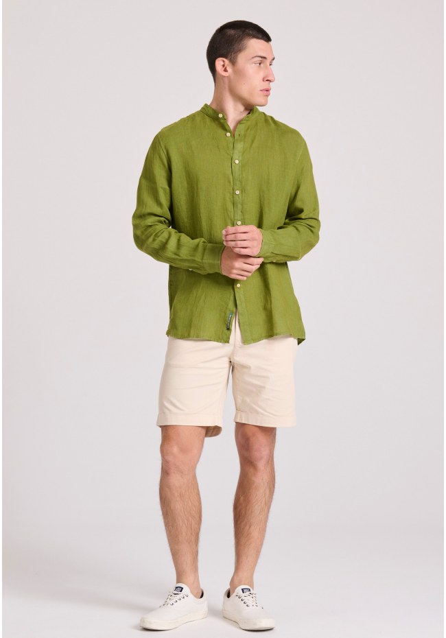 Garment dyed λινό πουκάμισο με λαιμό mao