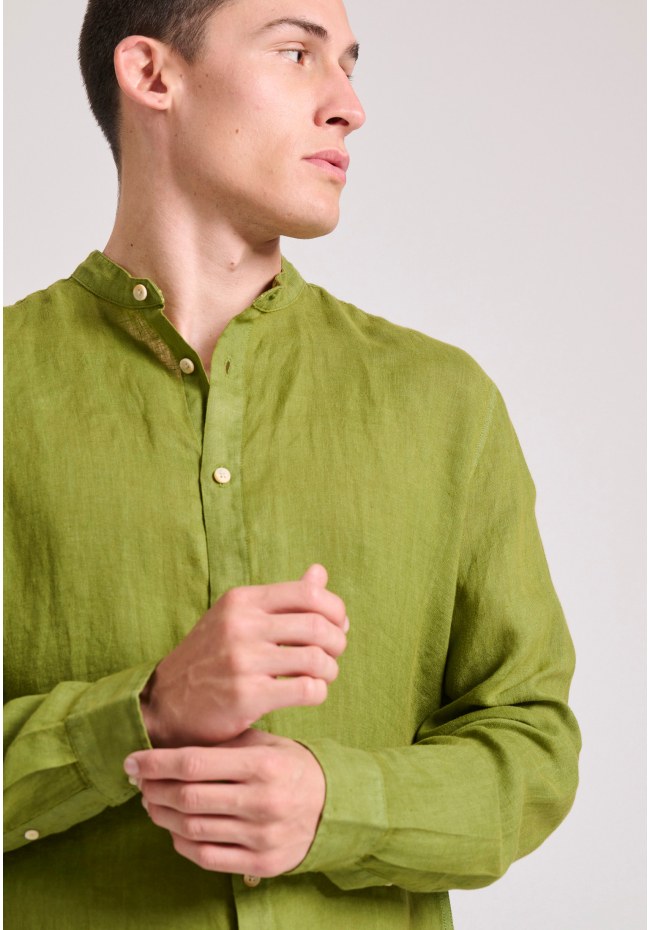 Garment dyed λινό πουκάμισο με λαιμό mao