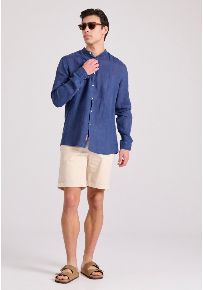 Garment dyed λινό πουκάμισο με λαιμό mao