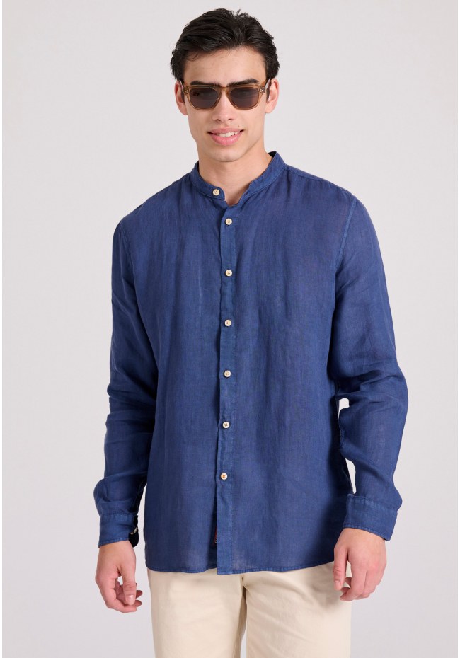 Garment dyed λινό πουκάμισο με λαιμό mao