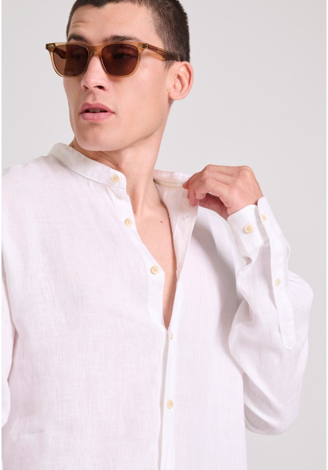 Mao neck garment dyed linen shirt