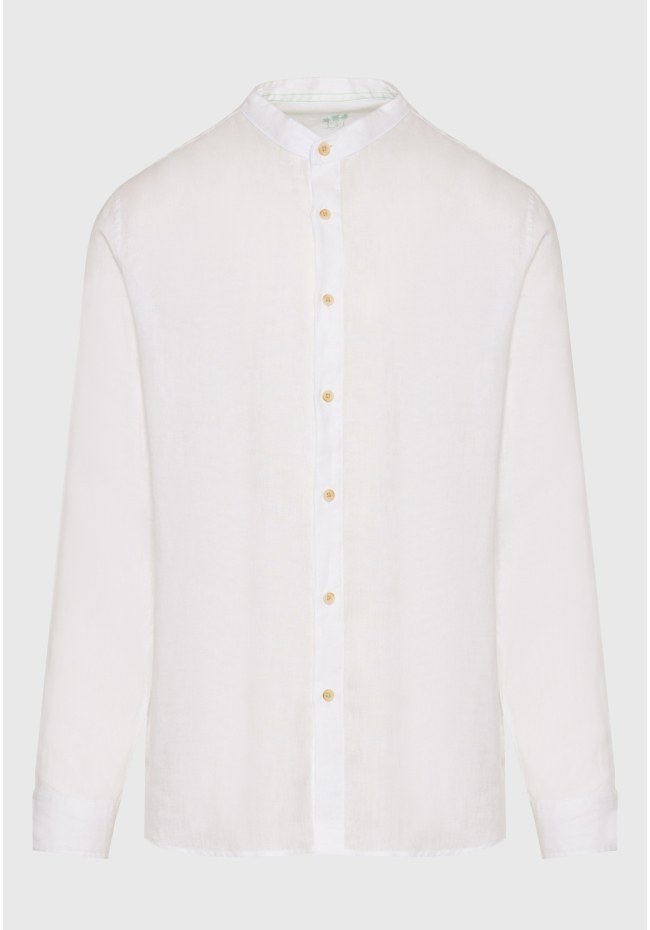 Mao neck garment dyed linen shirt