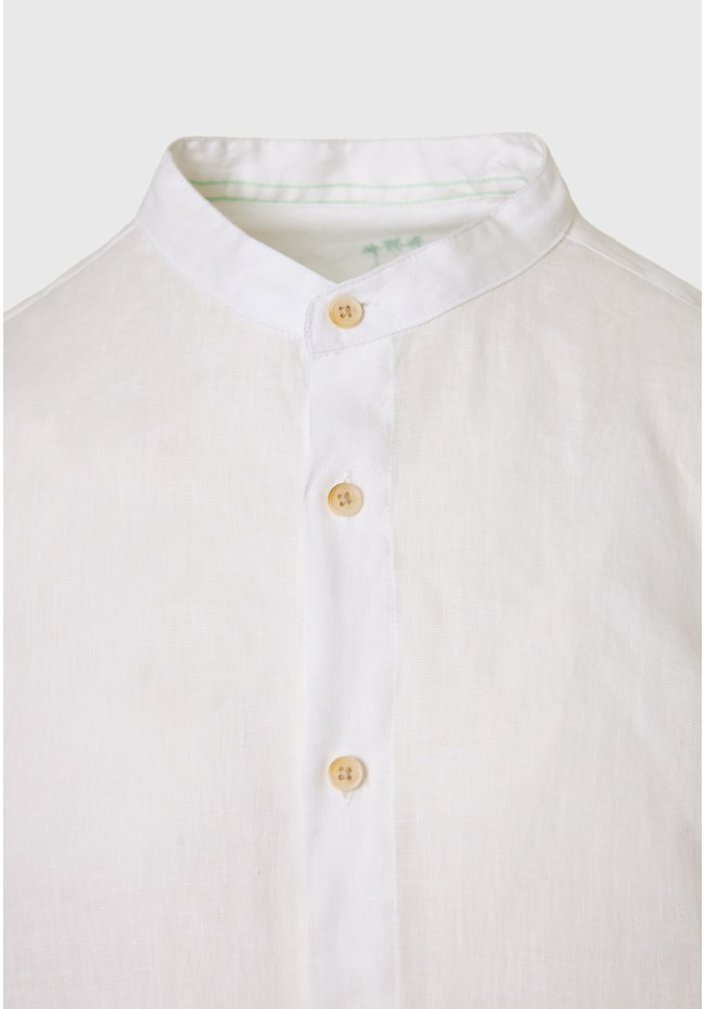 Mao neck garment dyed linen shirt