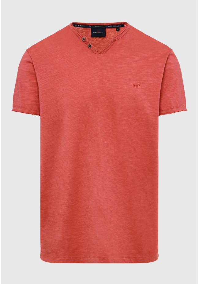 T-shirt με λαιμό henley και raw cuts - The essentials