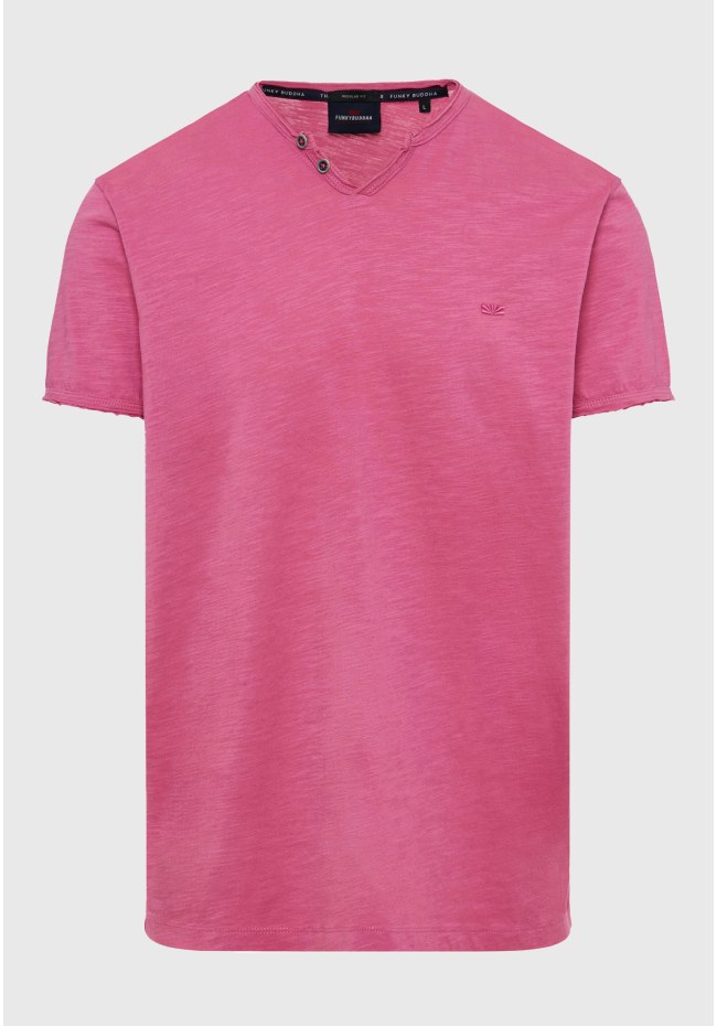 T-shirt με λαιμό henley και raw cuts - The essentials