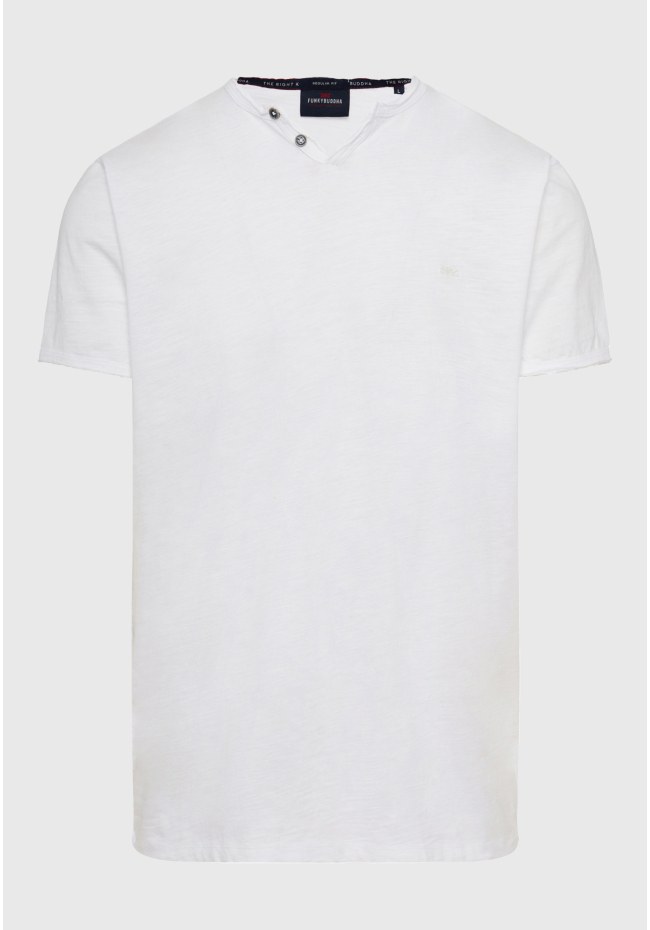 T-shirt με λαιμό henley και raw cuts - The essentials