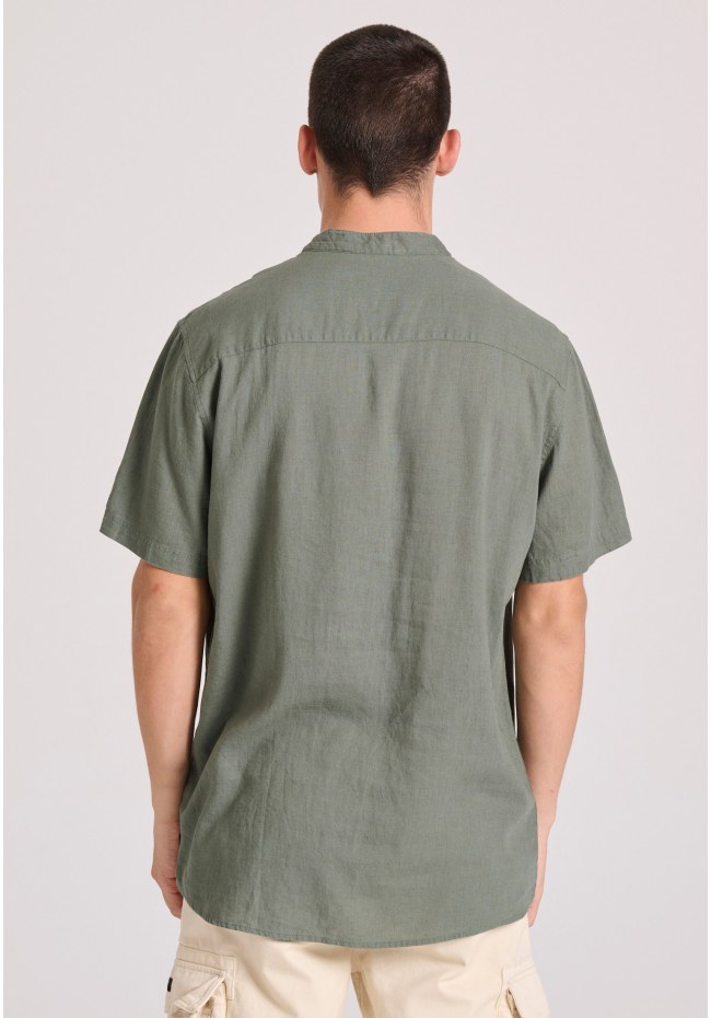 Relaxed fit linen blend κοντομάνικη πουκαμίσα με λαιμό mao