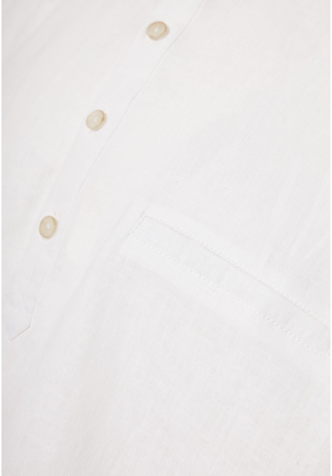 Relaxed fit linen blend short-sleeve shirt with mao neck