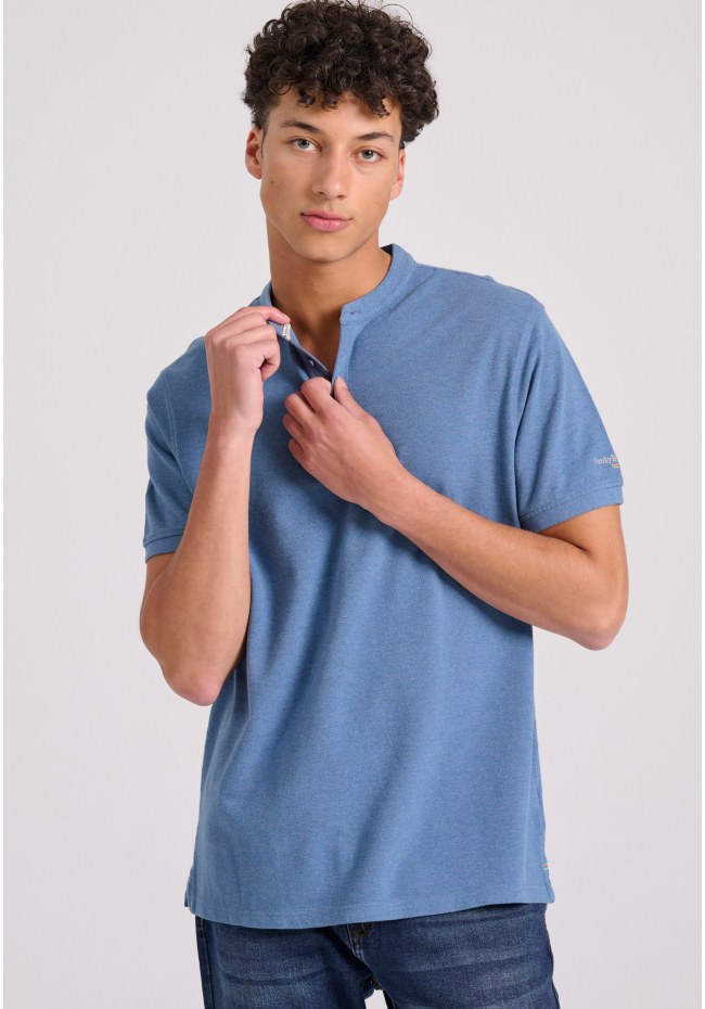 Mao neck polo shirt in melange fabric
