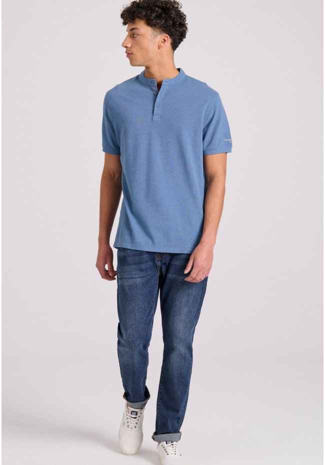 Mao neck polo shirt in melange fabric