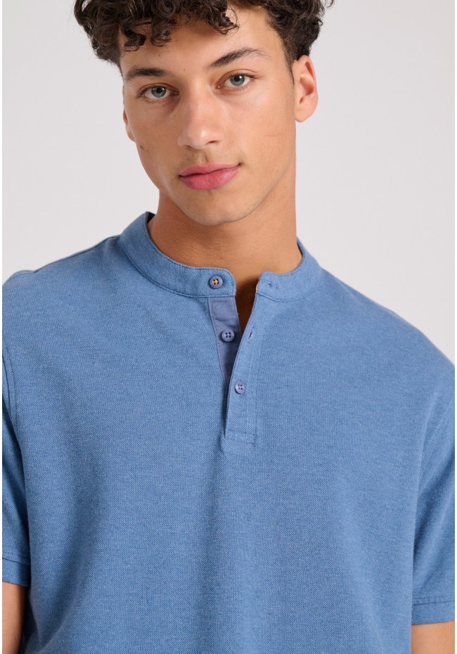 Mao neck polo shirt in melange fabric