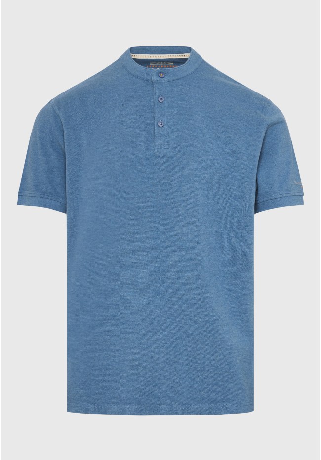 Mao neck polo shirt in melange fabric