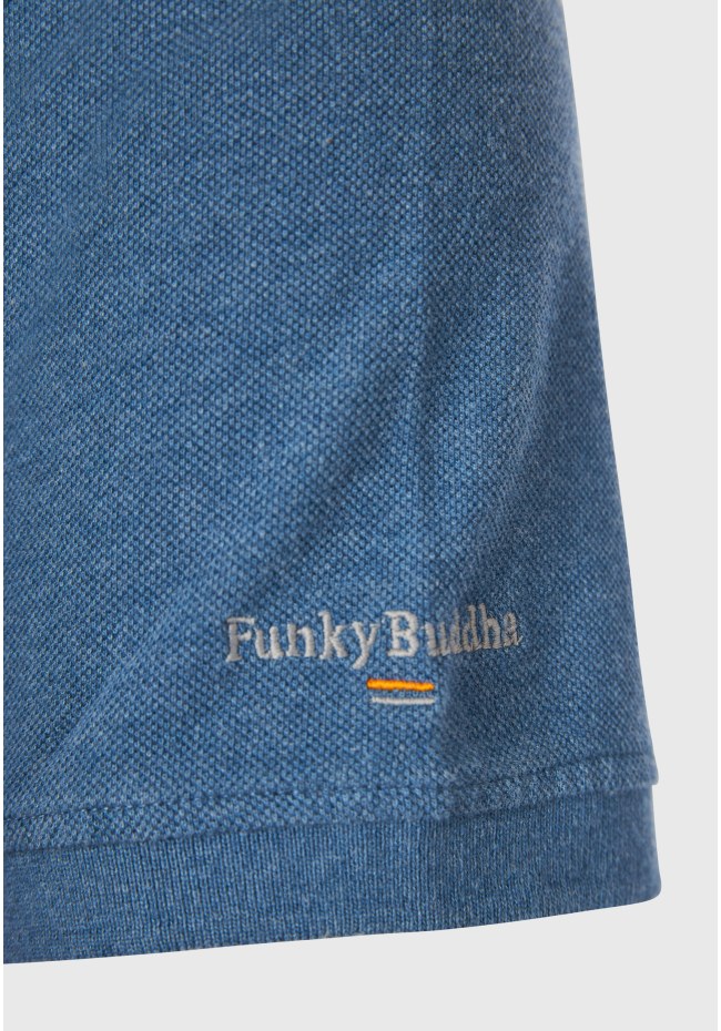 Mao neck polo shirt in melange fabric
