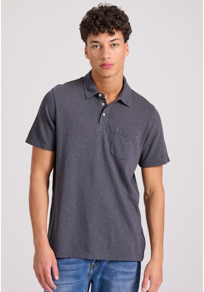 Garment dyed slub polo shirt