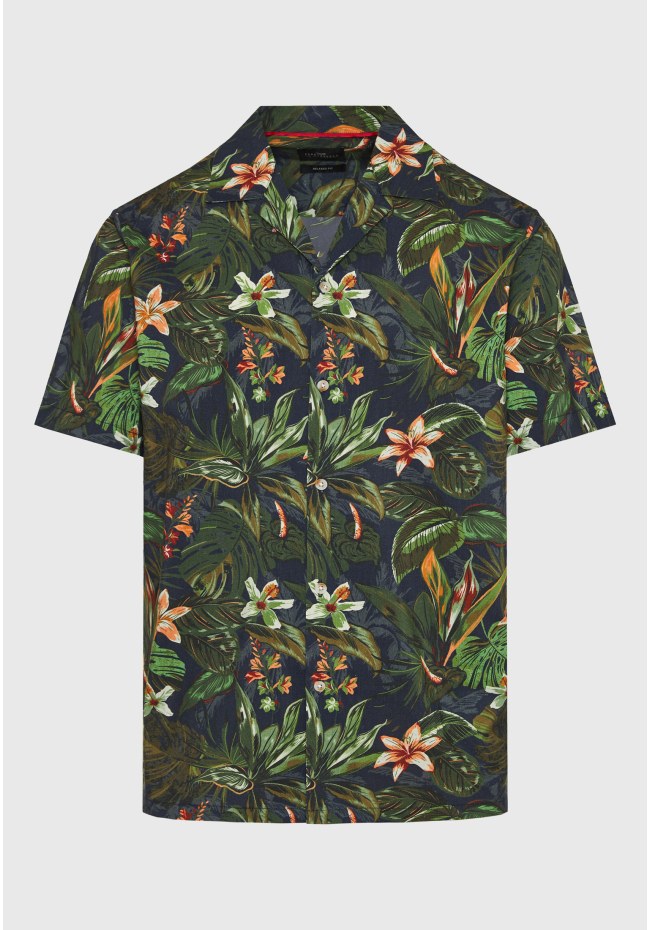 Short-sleeve all over printed relaxed fit resort shirt