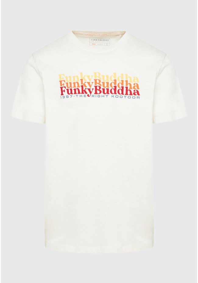 T-shirt με colorblock branded τύπωμα